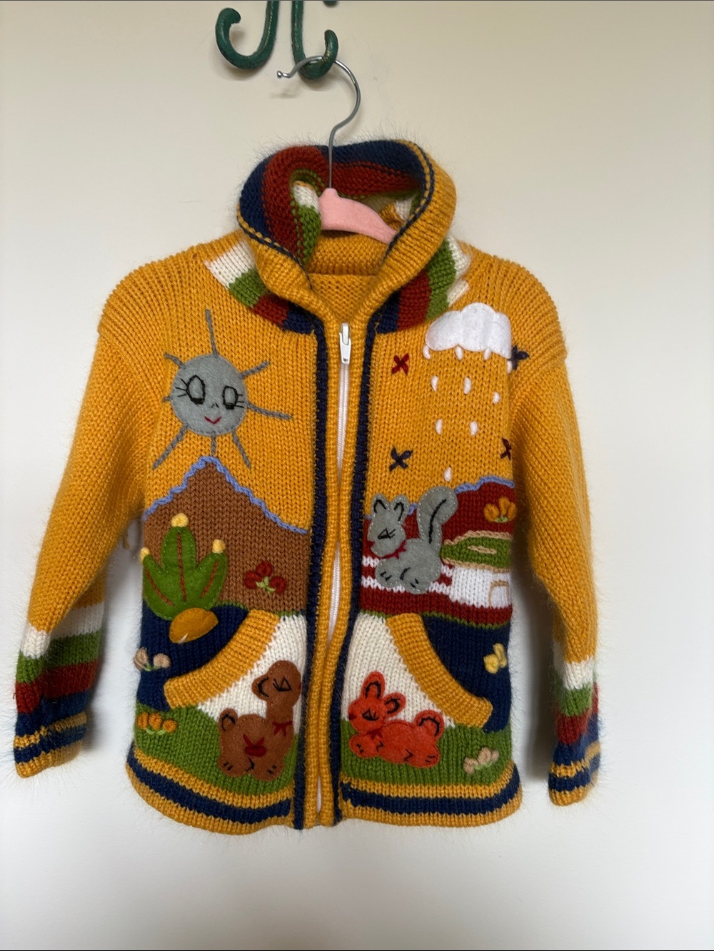 Made in Quebec Folk Art Animal Knit Cardigan – Approx. 2T
